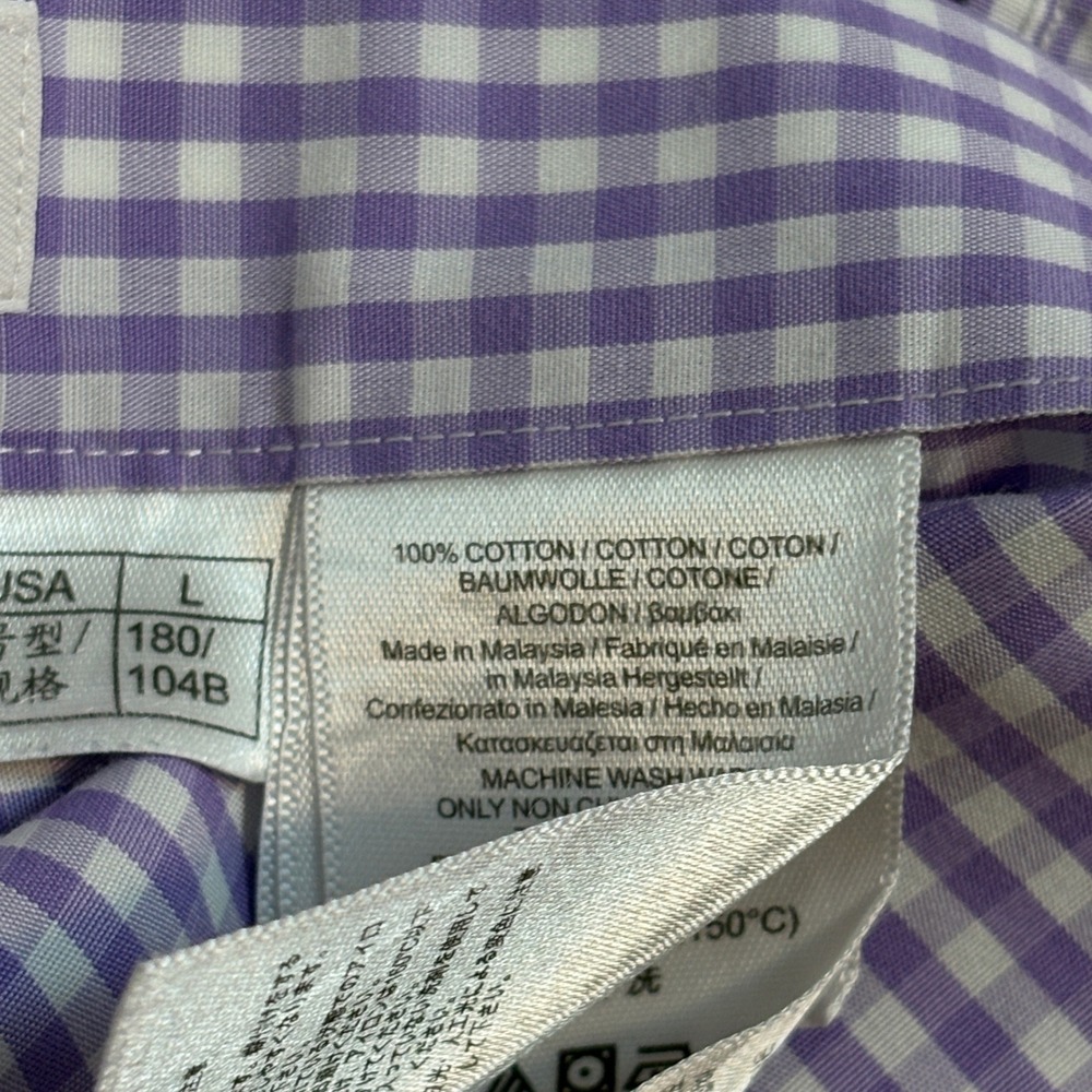 Brooks Brothers 346 Mens Large Purple Gingham Non-Iron Cotton Button Down Shirt - Picture 6 of 9